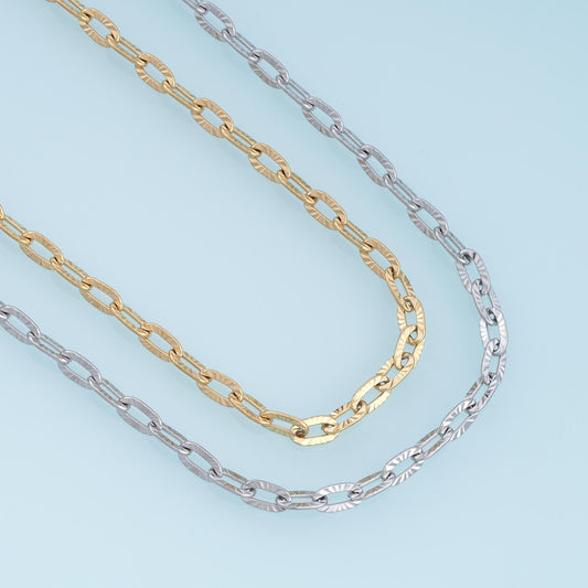 Stainless Steel Texture Oval Chain, 14K Gold Stainless Steel Chain,Waterproof Chain for DIY Necklace Bracelet Making
