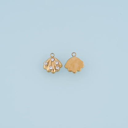 CZ Scallop Shell Pendant,14K Gold Beach Theme Charm DIY Charm for Necklace Bracelet Making