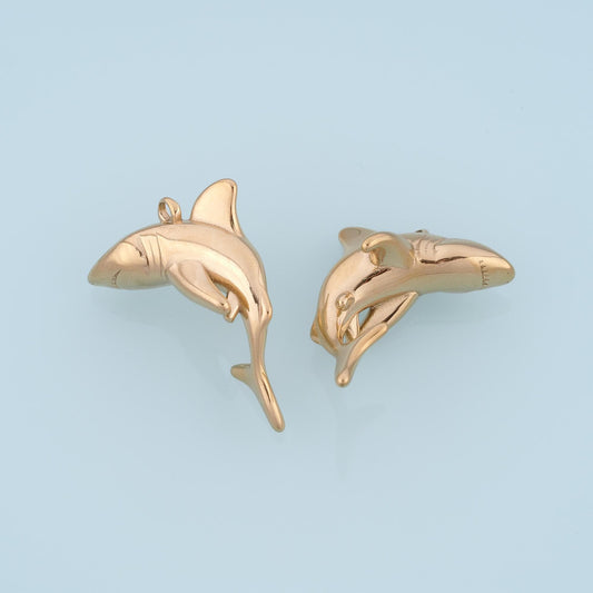Shark Pendant,14K Gold Ocean Theme Charm DIY Charm for Necklace Bracelet Making