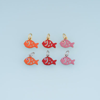 18K Gold Filled Fish Charm,Colorful Enamel Fish Pendant,Orange Red Pink Fish Charm,DIY Necklace Bracelet Jewelry Making Suppl