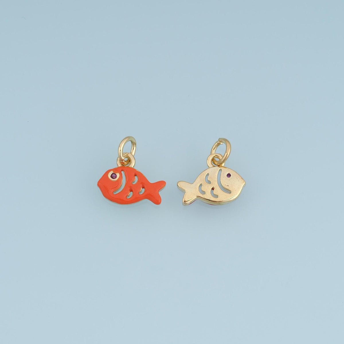 18K Gold Filled Fish Charm,Colorful Enamel Fish Pendant,Orange Red Pink Fish Charm,DIY Necklace Bracelet Jewelry Making Suppl