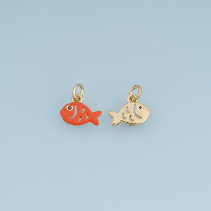 18K Gold Filled Fish Charm,Colorful Enamel Fish Pendant,Orange Red Pink Fish Charm,DIY Necklace Bracelet Jewelry Making Suppl