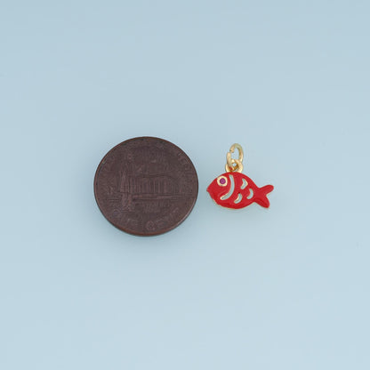 18K Gold Filled Fish Charm,Colorful Enamel Fish Pendant,Orange Red Pink Fish Charm,DIY Necklace Bracelet Jewelry Making Suppl