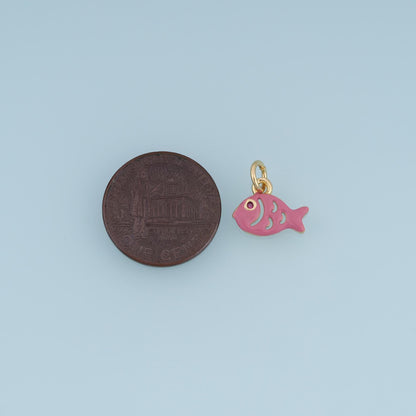 18K Gold Filled Fish Charm,Colorful Enamel Fish Pendant,Orange Red Pink Fish Charm,DIY Necklace Bracelet Jewelry Making Suppl