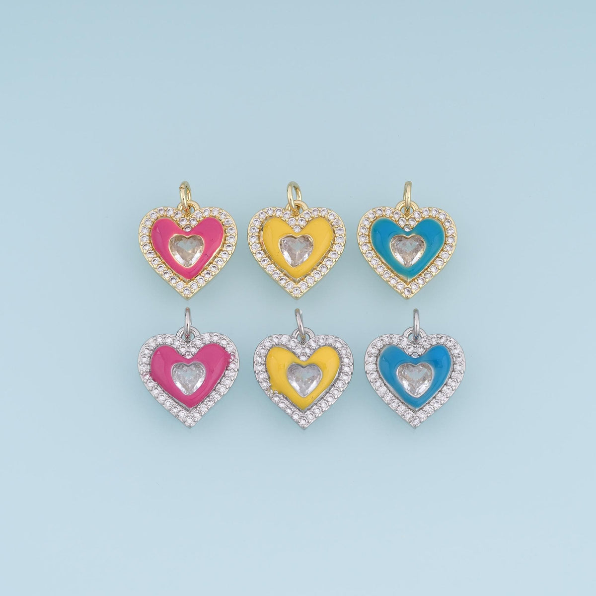 18K Gold Filled CZ Heart Charm,Colorful Enamel Heart Pendant,Pink Yellow Blue Heart Charm,DIY Necklace Bracelet Jewelry Suppl