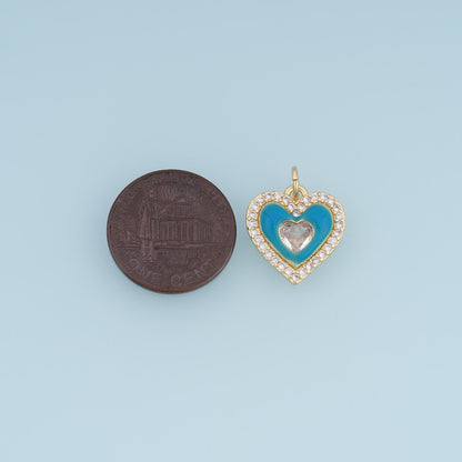 18K Gold Filled CZ Heart Charm,Colorful Enamel Heart Pendant,Pink Yellow Blue Heart Charm,DIY Necklace Bracelet Jewelry Suppl