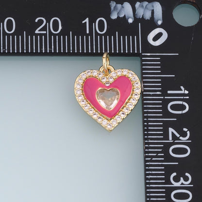 18K Gold Filled CZ Heart Charm,Colorful Enamel Heart Pendant,Pink Yellow Blue Heart Charm,DIY Necklace Bracelet Jewelry Suppl