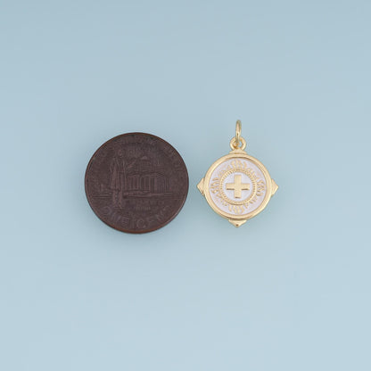 18K Gold Filled Cross Charm,Round Sunburst Pendant,White Teal Enamel Cross Charm,DIY Necklace Bracelet Jewelry Making Supply