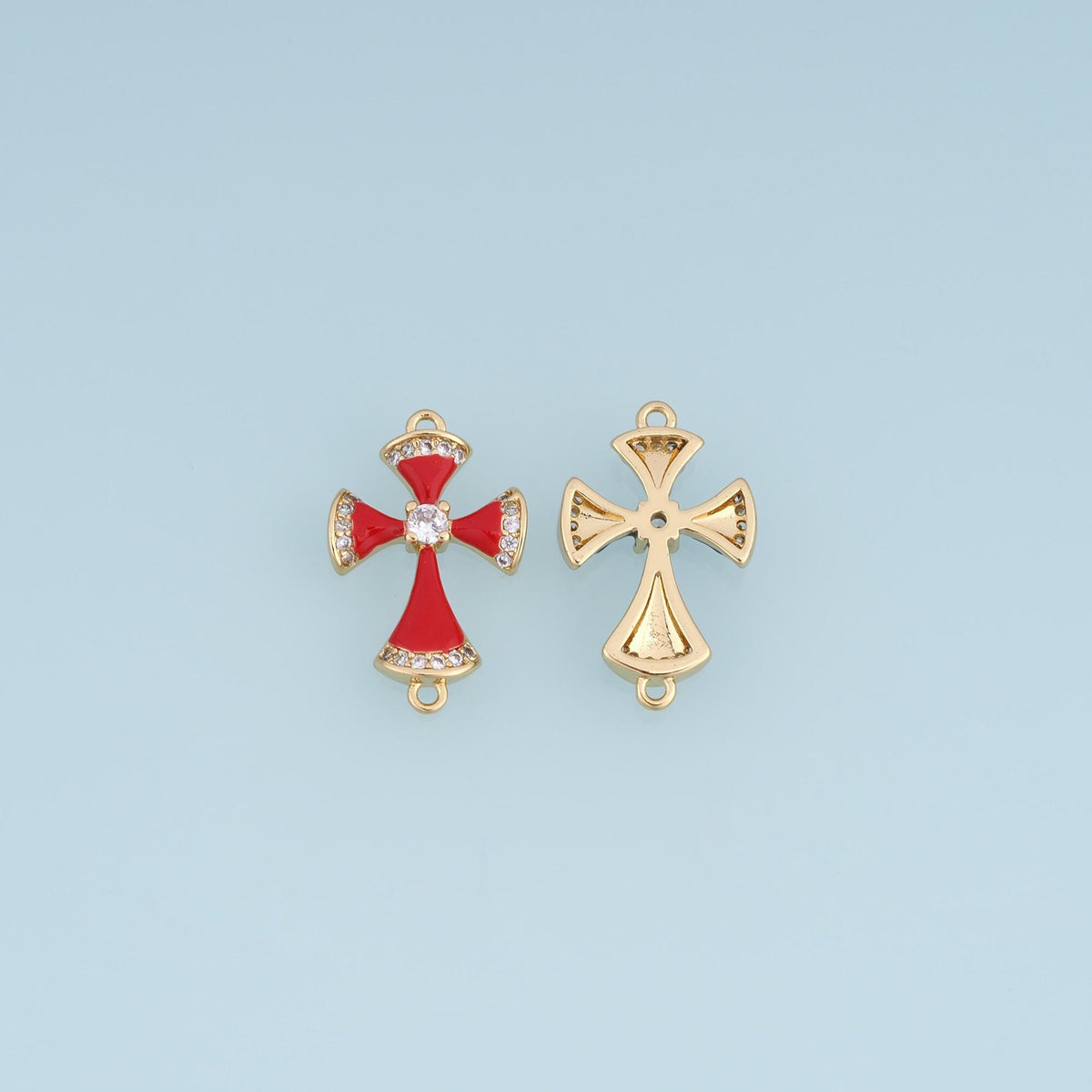 18K Gold Filled Cubic Zirconia Cross Connector 20 mm, 12.5 mm for Jewelry Making