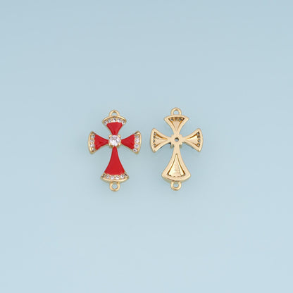 18K Gold Filled Cubic Zirconia Cross Connector 20 mm, 12.5 mm for Jewelry Making