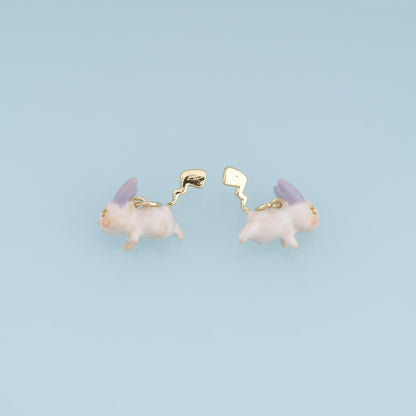 18K Gold Filled Bunny Charm,Pastel Rabbit Pendant,White Pink Enamel Bunny Charm,DIY Necklace Bracelet Jewelry Making Supply