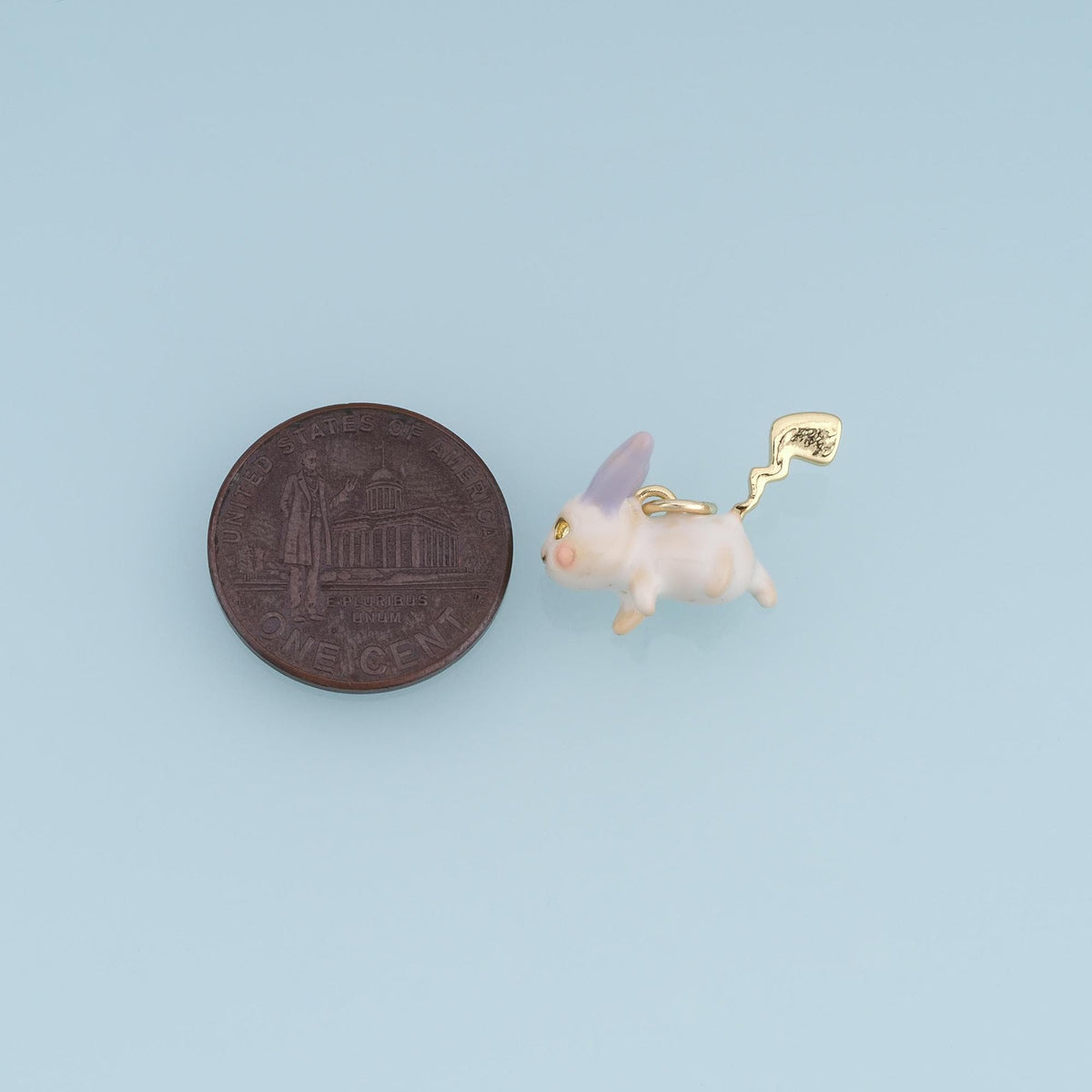 18K Gold Filled Bunny Charm,Pastel Rabbit Pendant,White Pink Enamel Bunny Charm,DIY Necklace Bracelet Jewelry Making Supply