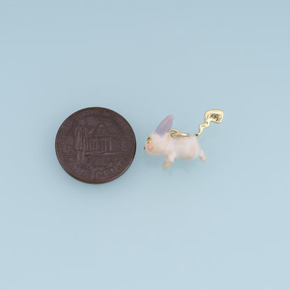18K Gold Filled Bunny Charm,Pastel Rabbit Pendant,White Pink Enamel Bunny Charm,DIY Necklace Bracelet Jewelry Making Supply