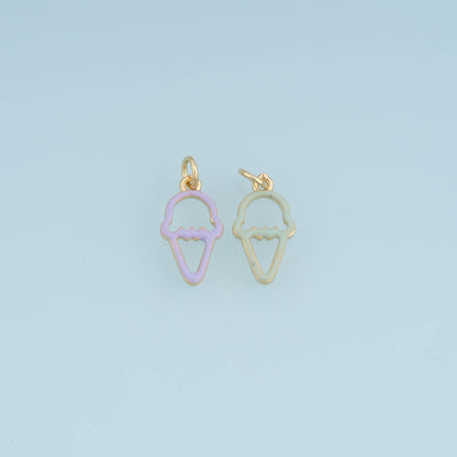 18K Gold Filled Ice Cream Charm,Pastel Enamel Ice Cream Pendant,Purple White Dessert Charm,DIY Necklace Bracelet Jewelry Supp