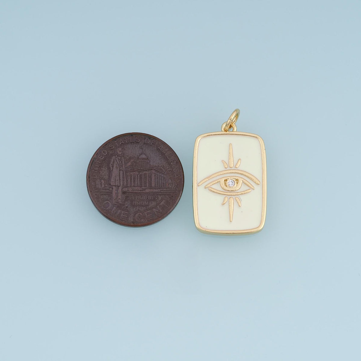 18K Gold Filled Evil Eye Charm,CZ Enamel Eye Pendant,Pink White Eye Charm,Rectangular Talisman Charm,DIY Jewelry Supply