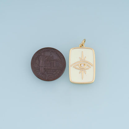 18K Gold Filled Evil Eye Charm,CZ Enamel Eye Pendant,Pink White Eye Charm,Rectangular Talisman Charm,DIY Jewelry Supply