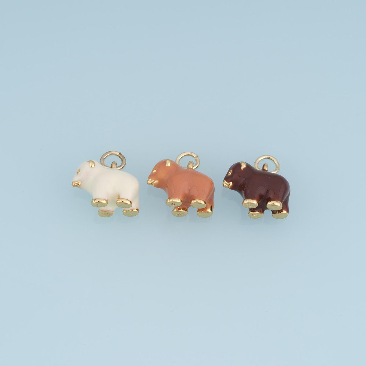18K Gold Filled Bear Charm,Enamel Brown Bear Pendant,Cute Animal Charm,White Tan Brown Bear,DIY Necklace Bracelet Jewelry Sup