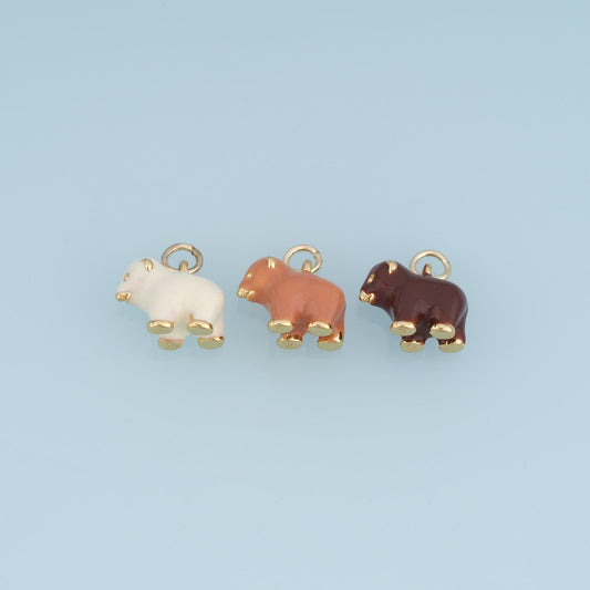 18K Gold Filled Bear Charm,Enamel Brown Bear Pendant,Cute Animal Charm,White Tan Brown Bear,DIY Necklace Bracelet Jewelry Sup