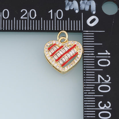 18K Gold Filled CZ Heart Charm,Baguette Stone Heart Pendant,Red Pink Enamel Heart Charm,DIY Necklace Bracelet Jewelry Supply