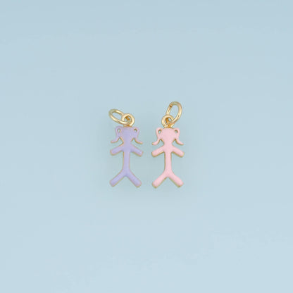 18K Gold Filled Girl Charm,Enamel Female Figure Pendant,Pink Purple Girl Charm,DIY Necklace Bracelet Jewelry Making Supply