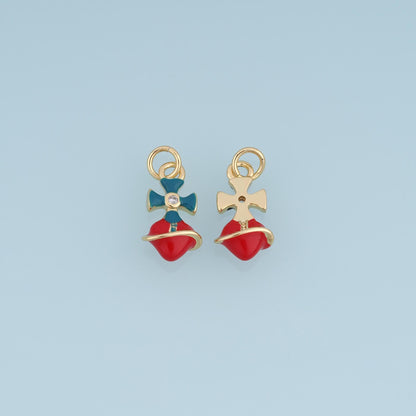 18K Gold Filled Bell Charm,Enamel Bow Bell Pendant,Red Teal Black Bell Charm,DIY Necklace Bracelet Jewelry Making Supply