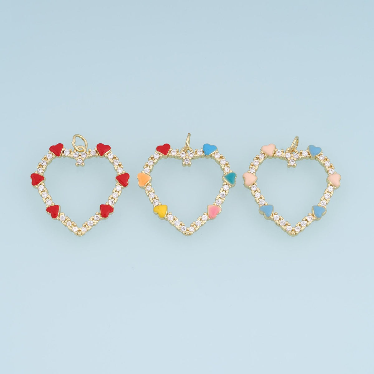 18K Gold Filled CZ Heart Charm,Enamel Heart Frame Pendant,Red Pastel Rainbow Heart Charm,DIY Necklace Bracelet Jewelry Supply