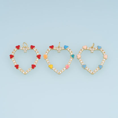18K Gold Filled CZ Heart Charm,Enamel Heart Frame Pendant,Red Pastel Rainbow Heart Charm,DIY Necklace Bracelet Jewelry Supply