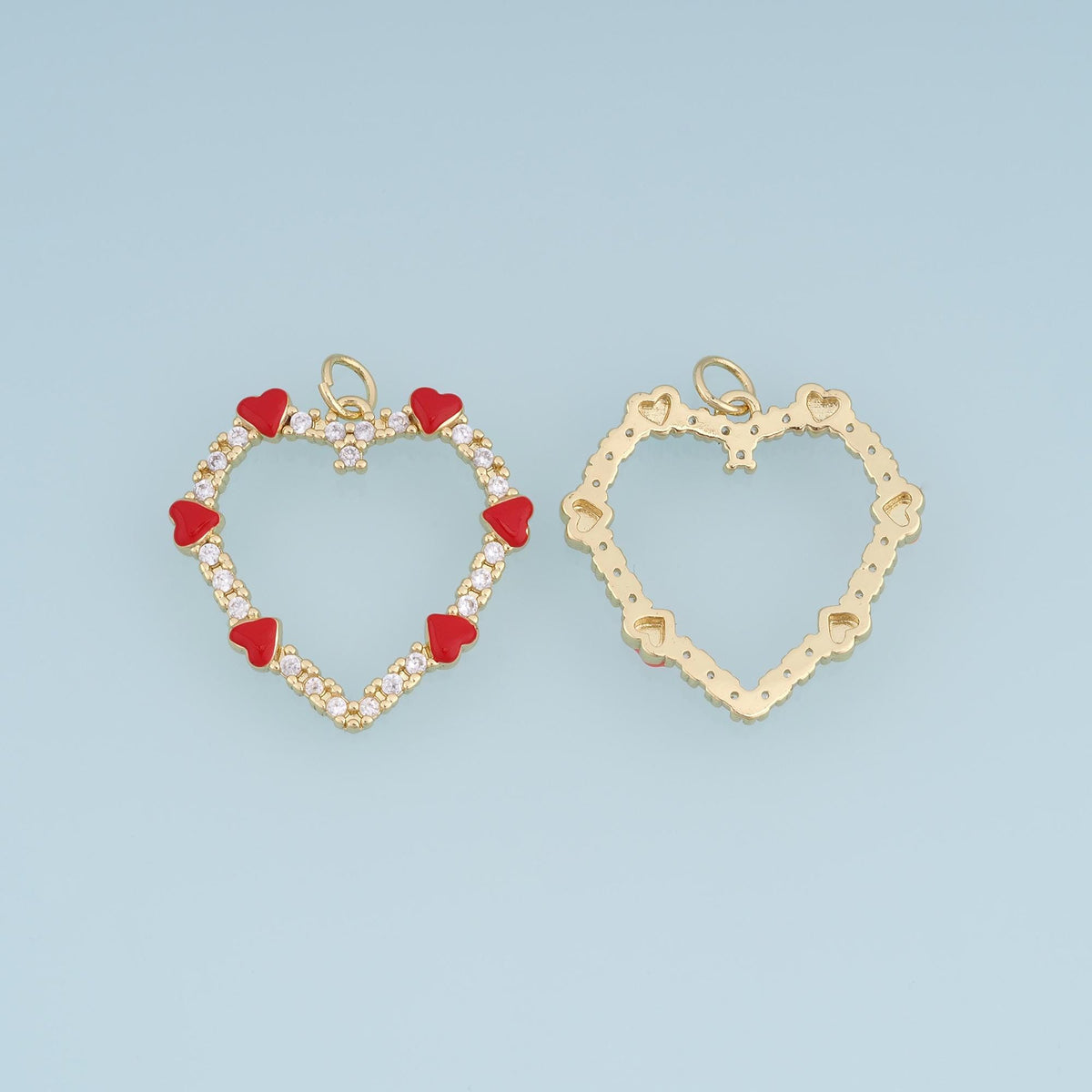 18K Gold Filled CZ Heart Charm,Enamel Heart Frame Pendant,Red Pastel Rainbow Heart Charm,DIY Necklace Bracelet Jewelry Supply
