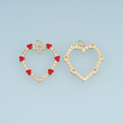 18K Gold Filled CZ Heart Charm,Enamel Heart Frame Pendant,Red Pastel Rainbow Heart Charm,DIY Necklace Bracelet Jewelry Supply