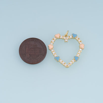 18K Gold Filled CZ Heart Charm,Enamel Heart Frame Pendant,Red Pastel Rainbow Heart Charm,DIY Necklace Bracelet Jewelry Supply
