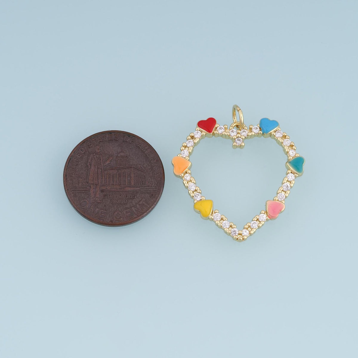 18K Gold Filled CZ Heart Charm,Enamel Heart Frame Pendant,Red Pastel Rainbow Heart Charm,DIY Necklace Bracelet Jewelry Supply
