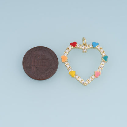 18K Gold Filled CZ Heart Charm,Enamel Heart Frame Pendant,Red Pastel Rainbow Heart Charm,DIY Necklace Bracelet Jewelry Supply