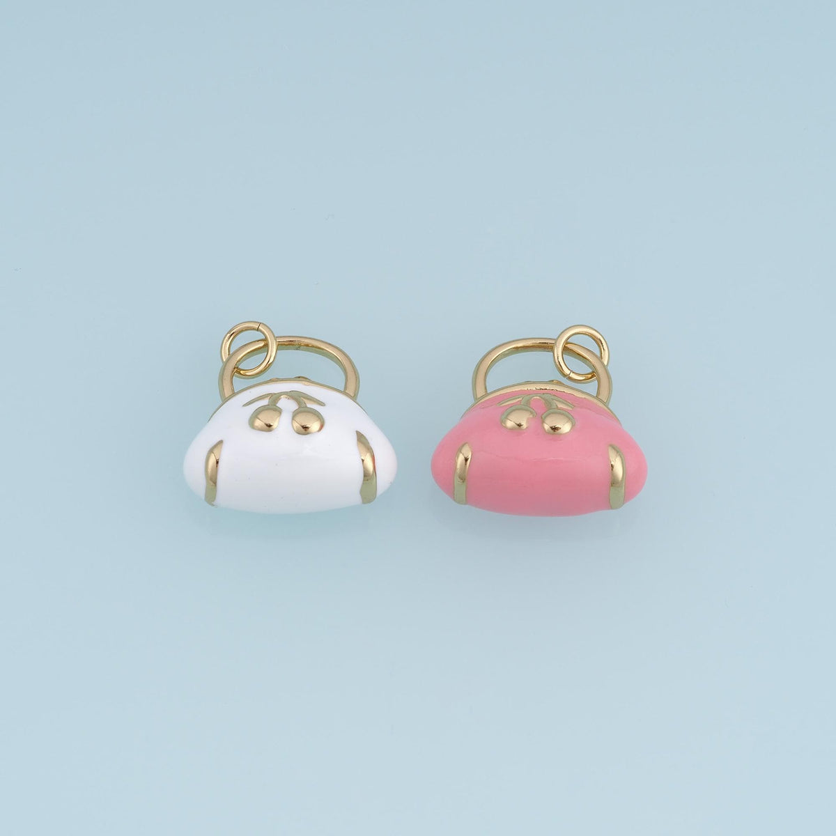 18K Gold Filled Handbag Charm,Cherry Purse Pendant,Enamel Bag Charm,Pink White Purse Charm,DIY Necklace Bracelet Jewelry Supp