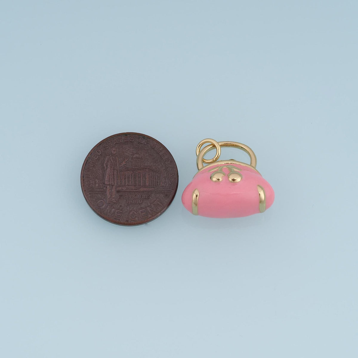 18K Gold Filled Handbag Charm,Cherry Purse Pendant,Enamel Bag Charm,Pink White Purse Charm,DIY Necklace Bracelet Jewelry Supp