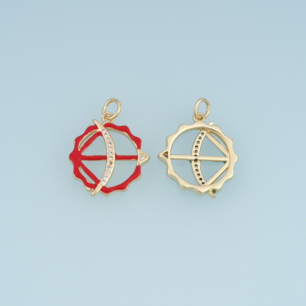 18K Gold Filled Bow and Arrow Charm,CZ Archery Pendant,Enamel Arrow Charm,Red Green Orange DIY Necklace Bracelet Jewelry Supp