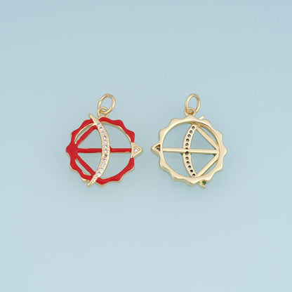 18K Gold Filled Bow and Arrow Charm,CZ Archery Pendant,Enamel Arrow Charm,Red Green Orange DIY Necklace Bracelet Jewelry Supp