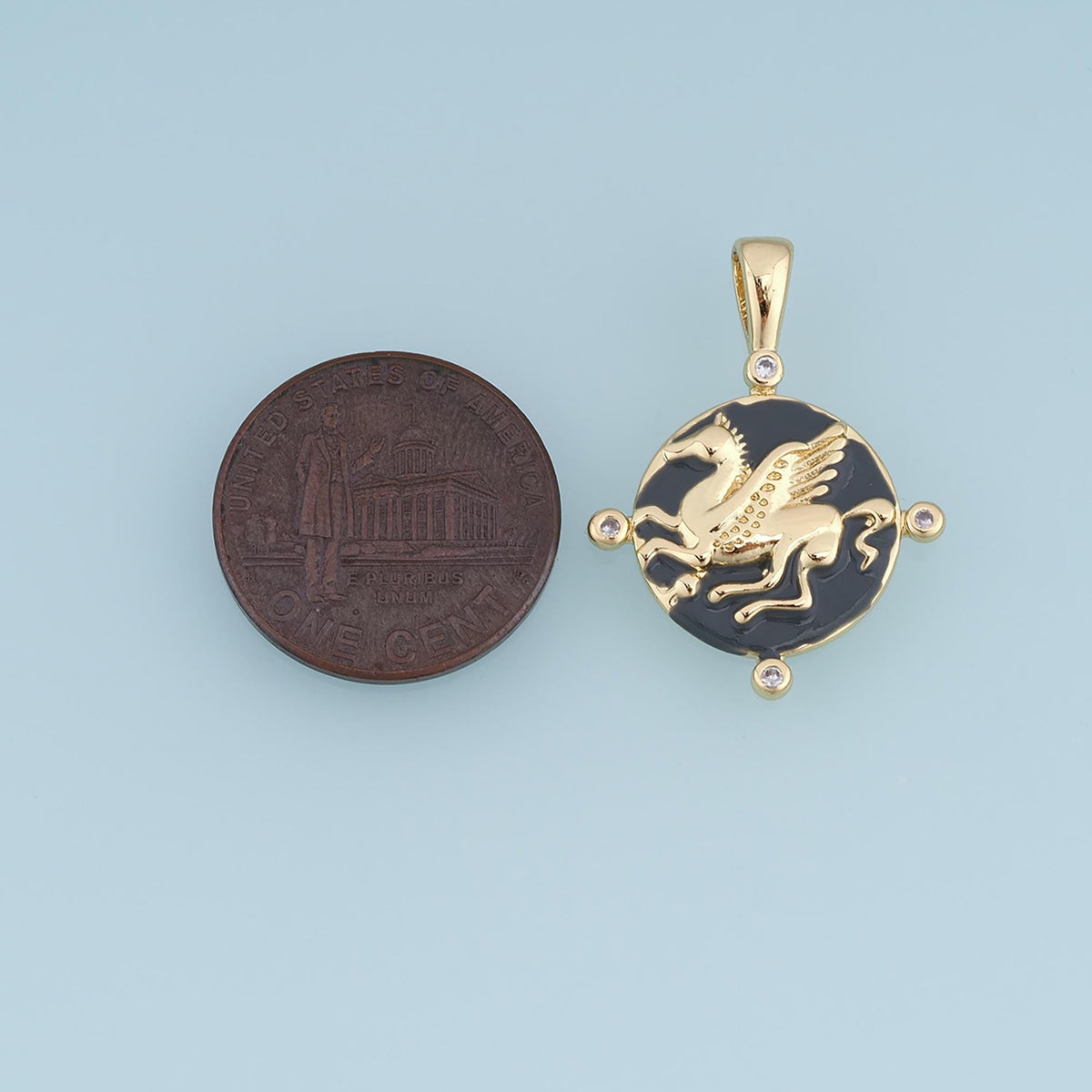 18K Gold Filled Pegasus Charm,CZ Enamel Winged Horse Pendant,Black White Mythical Horse Charm,DIY Necklace Bracelet Jewelry S