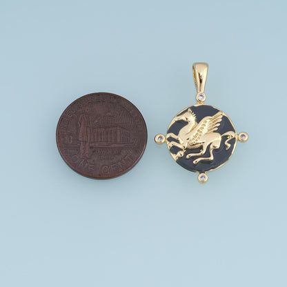 18K Gold Filled Pegasus Charm,CZ Enamel Winged Horse Pendant,Black White Mythical Horse Charm,DIY Necklace Bracelet Jewelry S