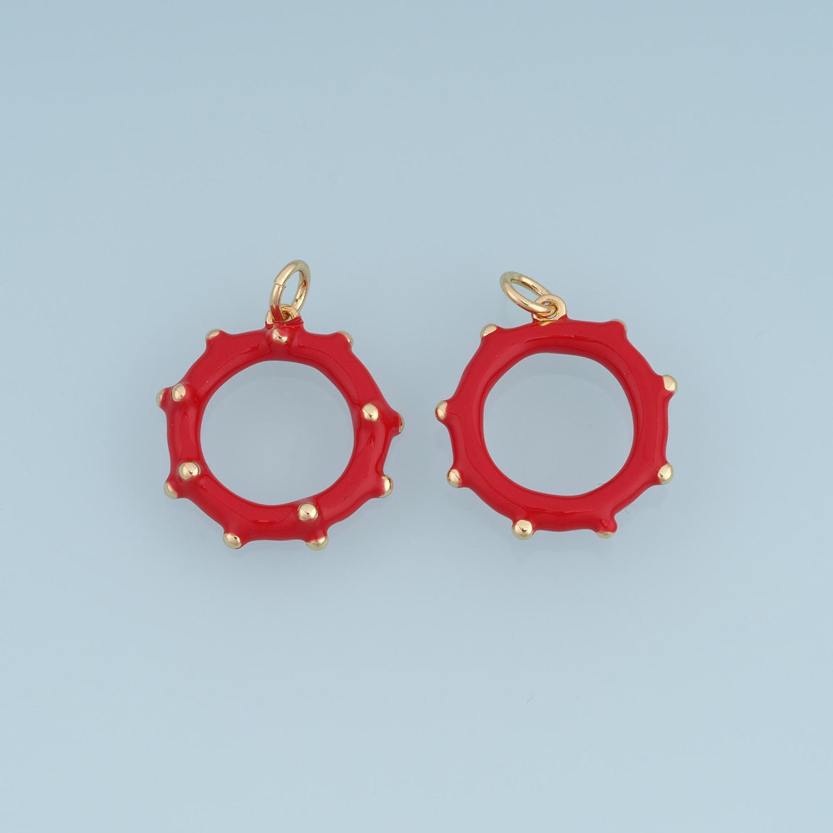 18K Gold Filled Studded Ring Charm,Enamel Circle Pendant,Red Blue White Round Charm,DIY Necklace Bracelet Jewelry Making Supp