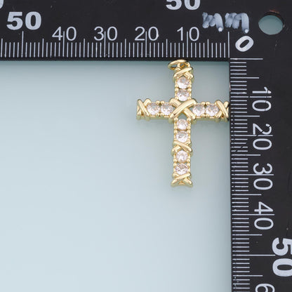 Gold CZ Cross Pendant,18K Gold Filled Religion Charm Bracelet Necklace for DIY Jewelry Making Supply