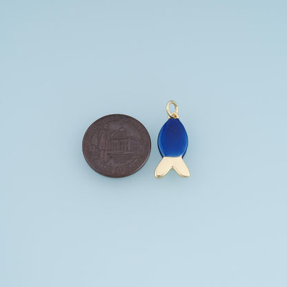 Gold Enamel Fish Pendant,18K Gold Filled Minimalist Charm Bracelet Necklace for DIY Jewelry Making Supply