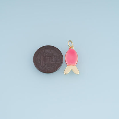 Gold Enamel Fish Pendant,18K Gold Filled Minimalist Charm Bracelet Necklace for DIY Jewelry Making Supply