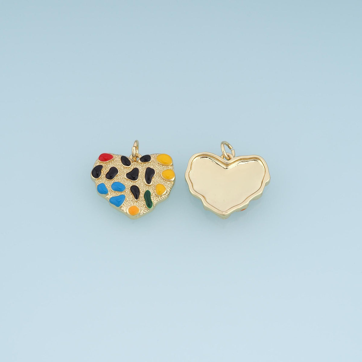 Gold Enamel Heart Pendant,18K Gold Filled Minimalist Charm Bracelet Necklace for DIY Jewelry Making Supply