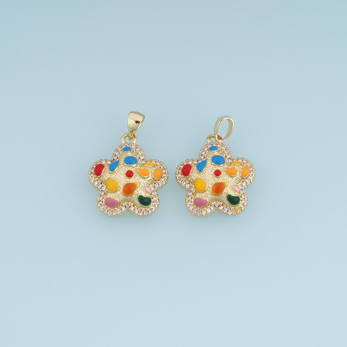 18K Gold Filled Enamel Flower Charm Pendant for Jewelry Making