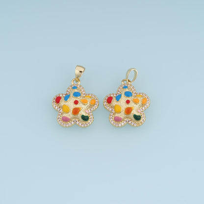 18K Gold Filled Enamel Flower Charm Pendant for Jewelry Making