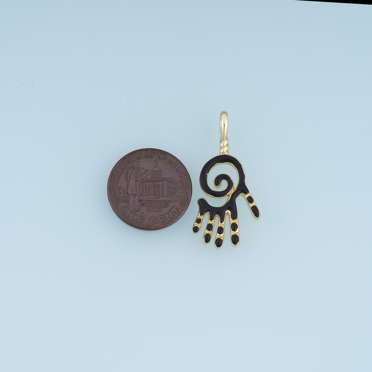 Gold Enamel Spiral Palm Pendant,18K Gold Filled Exquisite Charm Bracelet Necklace for DIY Jewelry Making Supply