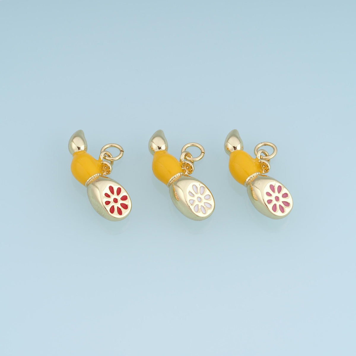 Gold Enamel Lotus Root Pendant,18K Gold Filled Exquisite Charm Bracelet Necklace for DIY Jewelry Making Supply