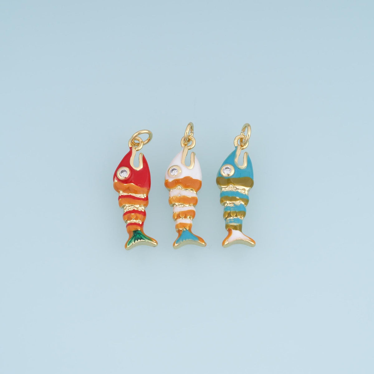 Gold Enamel Fish Pendant,18K Gold Filled Cartoon Style Charm Bracelet Necklace for DIY Jewelry Making Supply