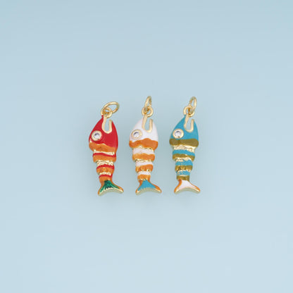 Gold Enamel Fish Pendant,18K Gold Filled Cartoon Style Charm Bracelet Necklace for DIY Jewelry Making Supply