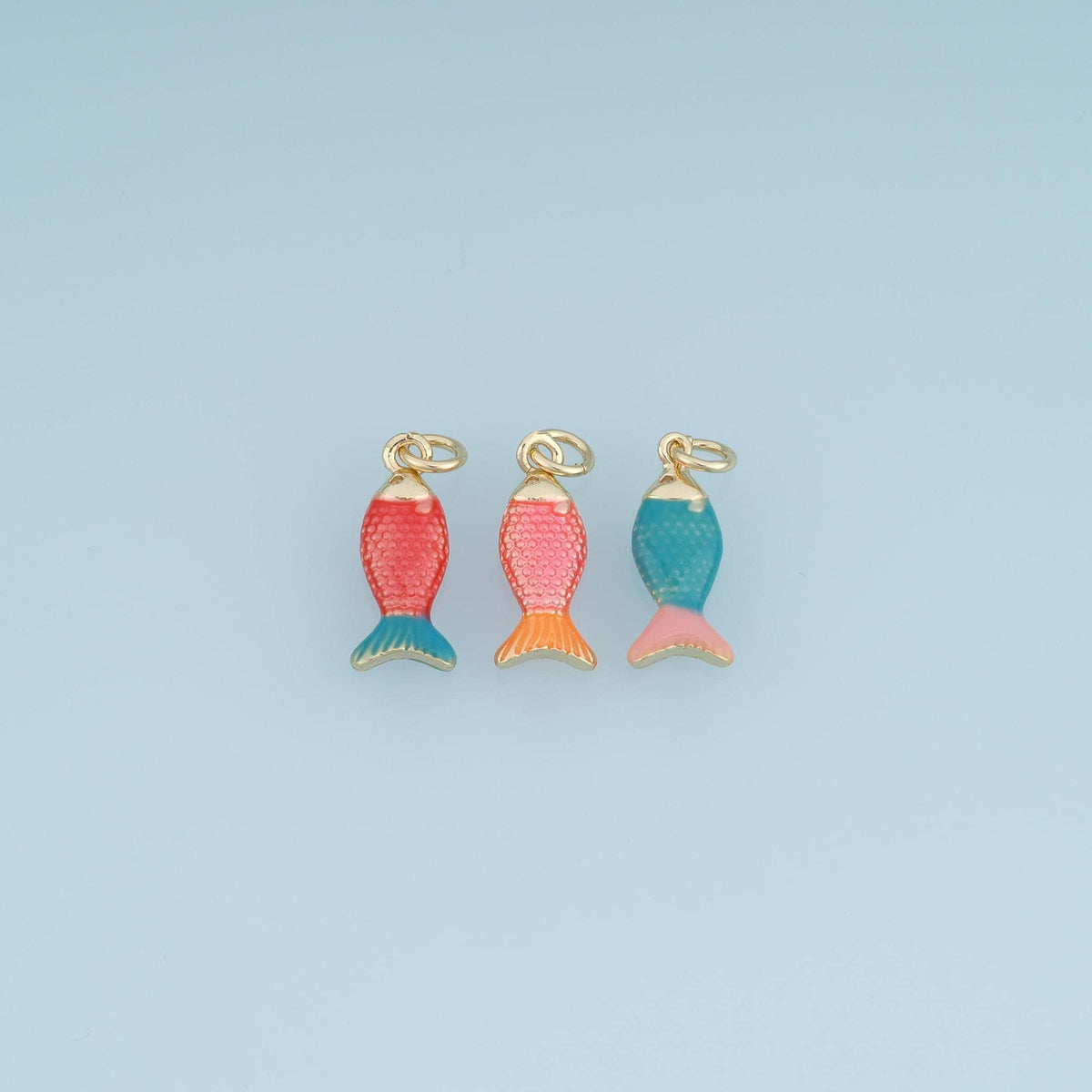Gold Enamel Fish Pendant,18K Gold Filled Minimalist Charm Bracelet Necklace for DIY Jewelry Making Supply